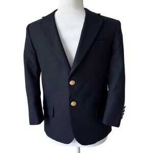 Lands End Size 8 Husky Kids Navy Blue Lined Wool Blend Blazer Jacket
